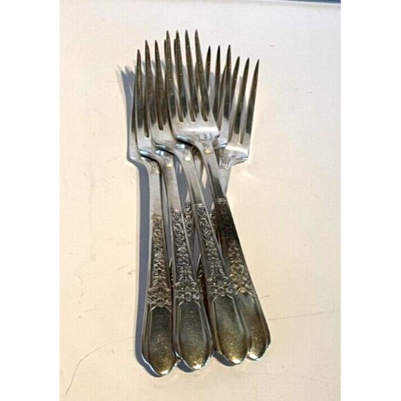 Set of 6 Vintage Wm A Rogers Overlaid Floral II 1938 7 7/8" Silverplated Forks - Picture 6 of 6